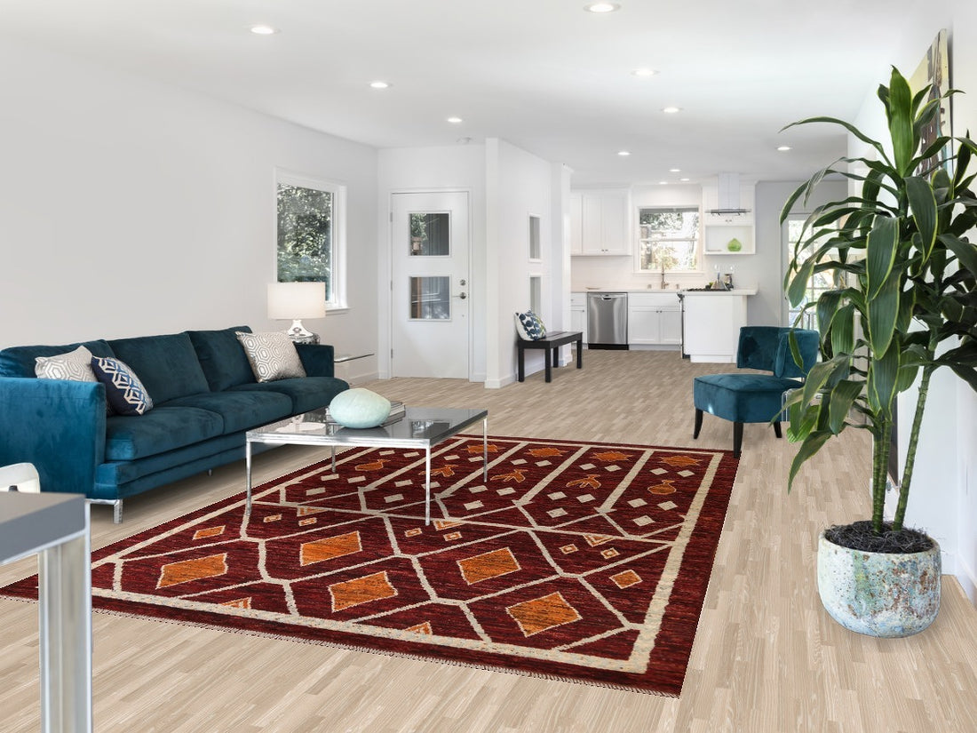 Burgundy Moroccan Geometric Area Rug 7x10