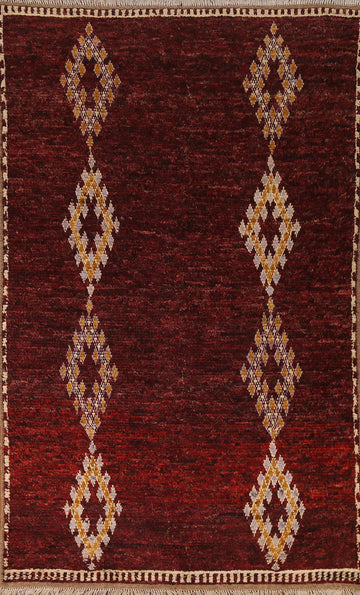 Burgundy Wool Moroccan Area Rug 5x8