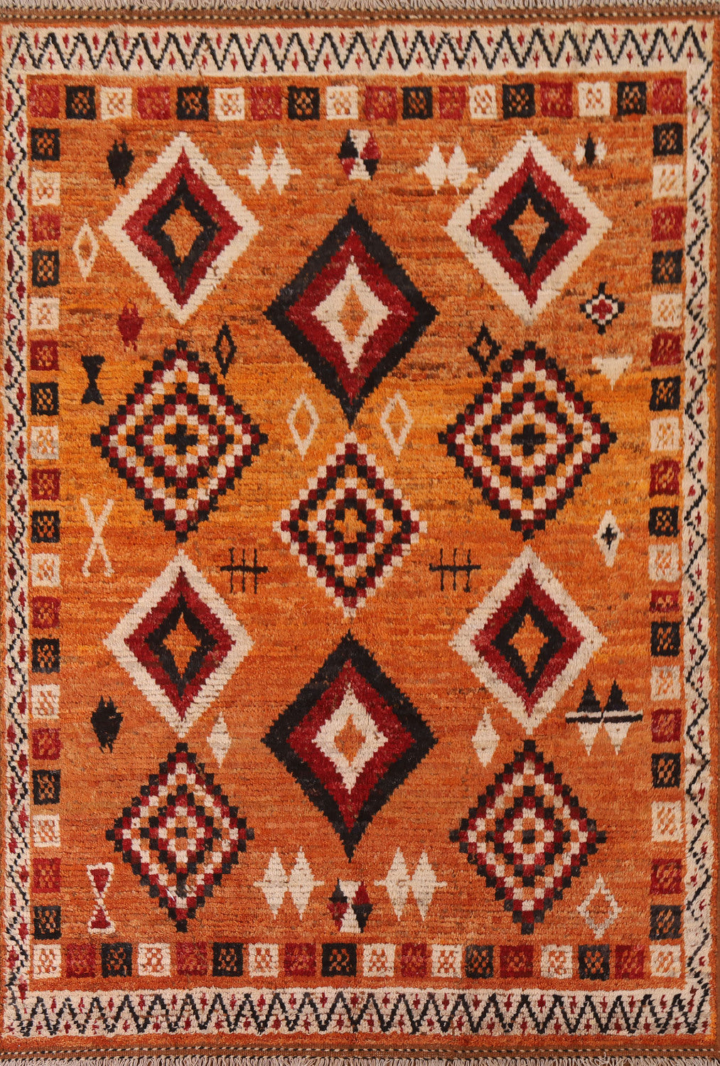 Orange Wool Moroccan Area Rug 6x8
