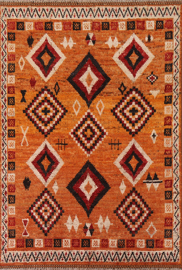 Orange Wool Moroccan Area Rug 6x8