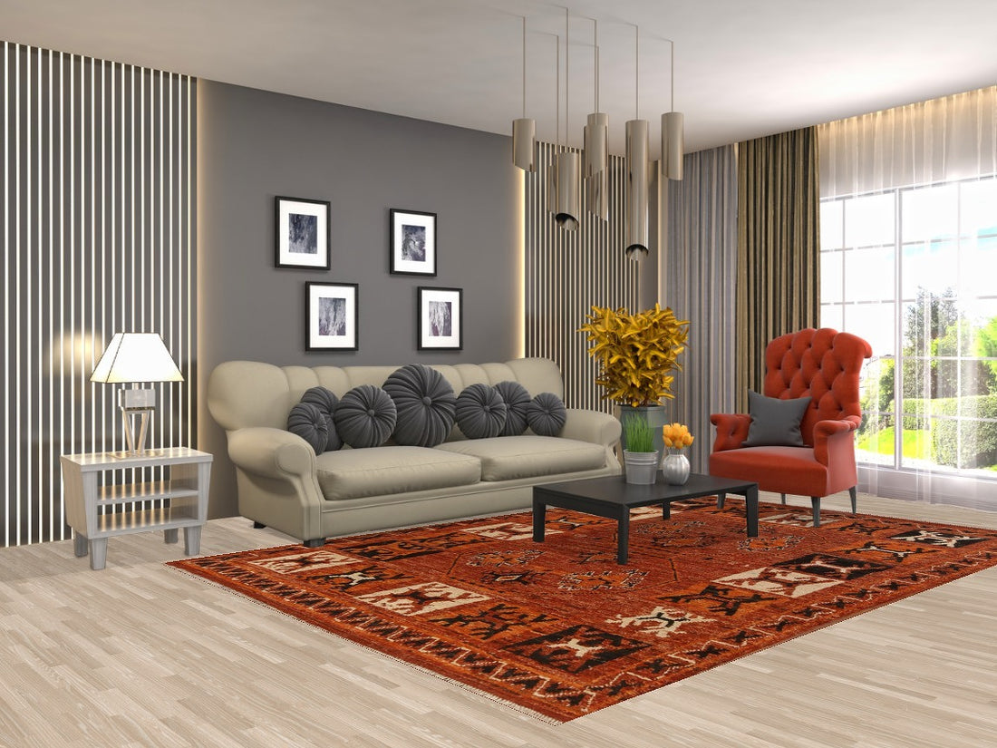 Orange Moroccan Tribal Area Rug 7x10