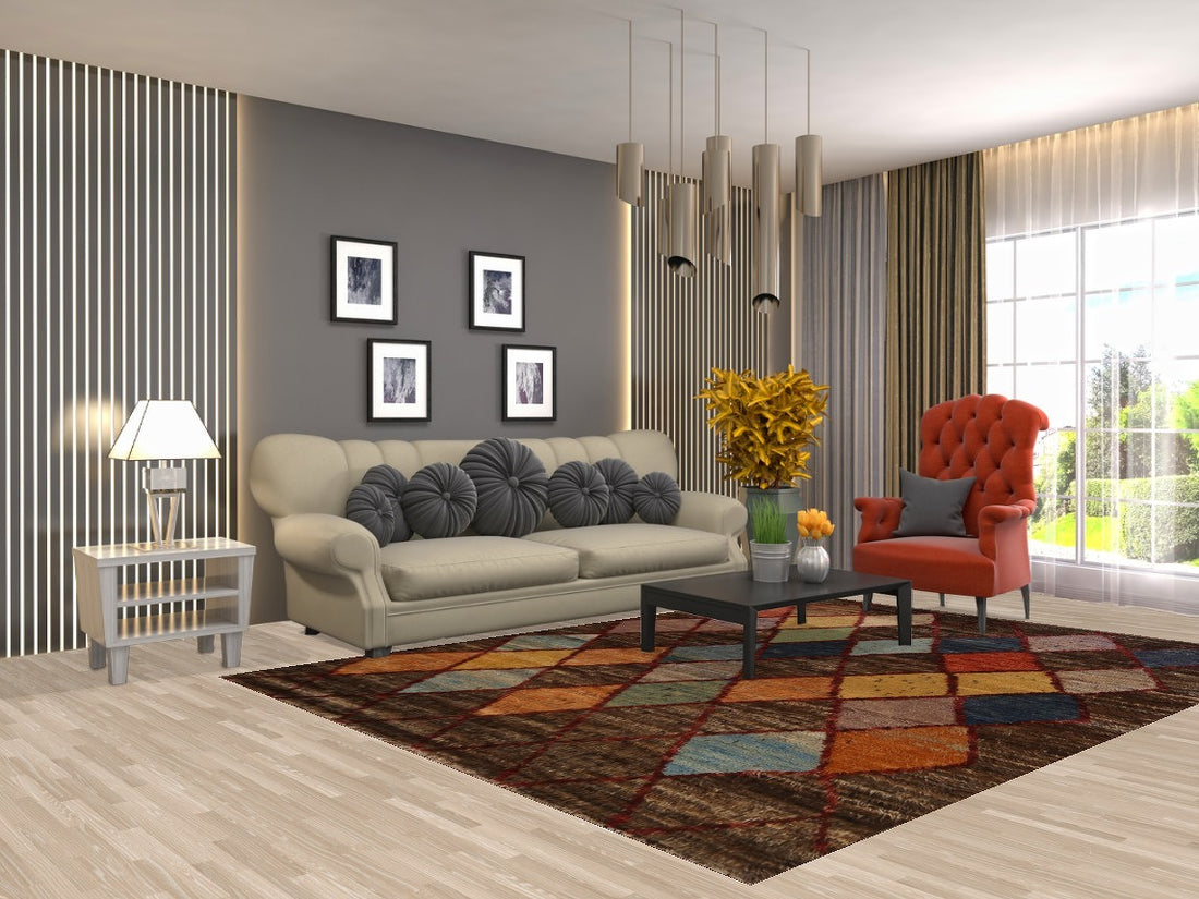 Dark Brown Trellis Moroccan Wool Area Rug 7x9