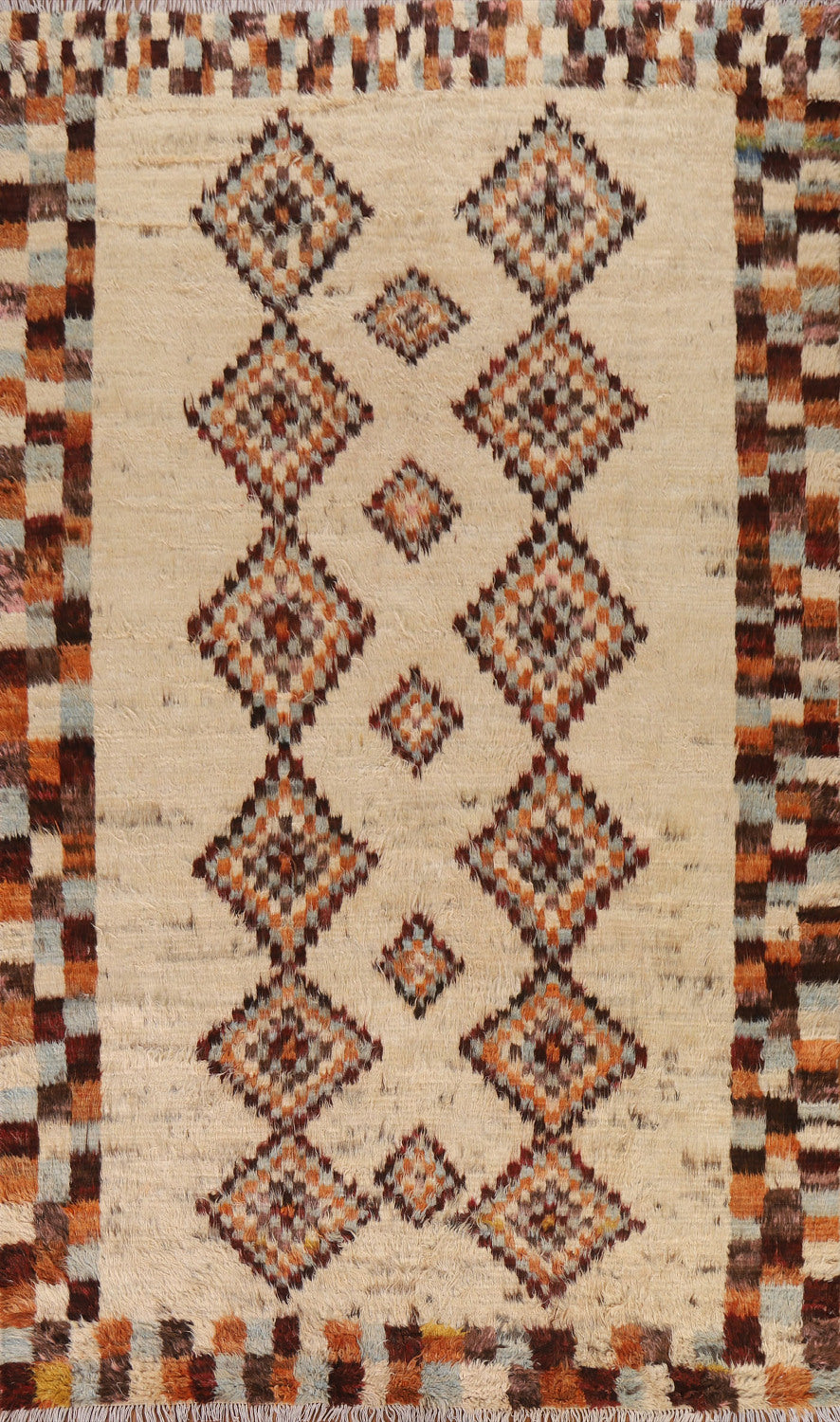 Ivory Wool Moroccan Tribal Area Rug 7x10