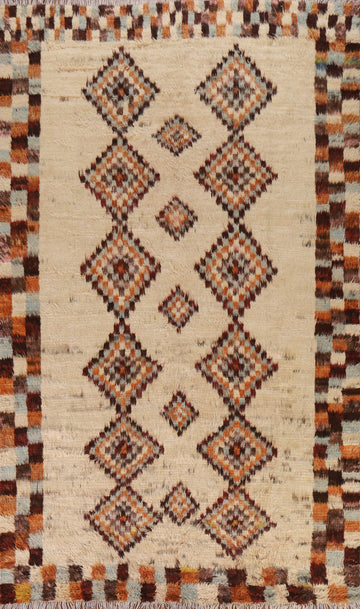 Ivory Wool Moroccan Tribal Area Rug 7x10