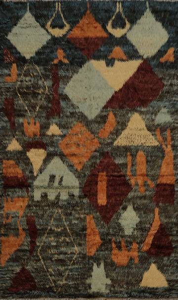 Abstract Berber Moroccan Area Rug 7x10 for Modern Home Decor