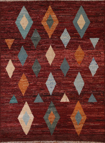 Burgundy Wool Moroccan Area Rug 6x8