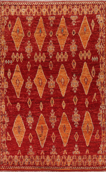 Geometric Red Moroccan Area Rug 7x10