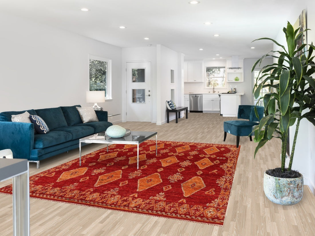Geometric Red Moroccan Area Rug 7x10