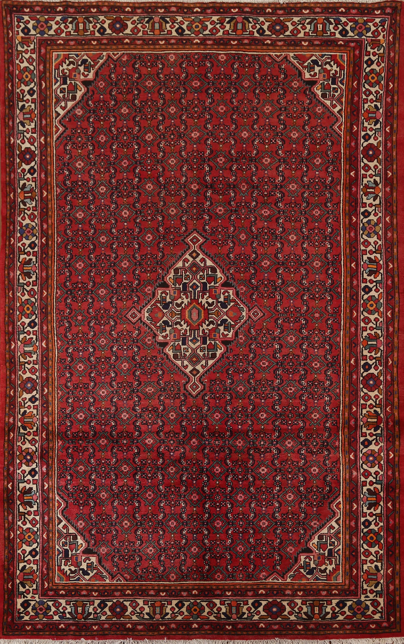 Geometric Hamedan Persian Area Rug 7x11