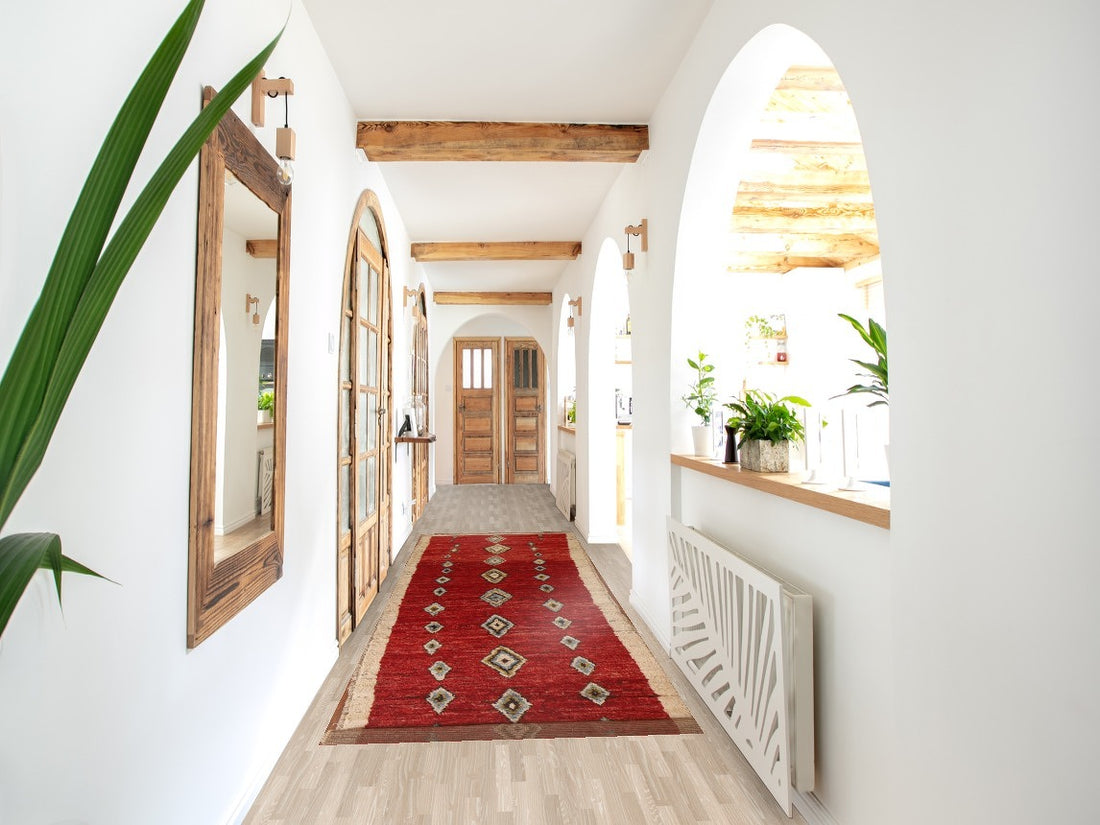 Geometric Red Moroccan Runner Rug 3x13