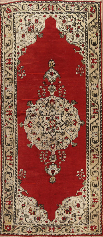 Red Wool Anatolian Turkish Runner Rug 4x10