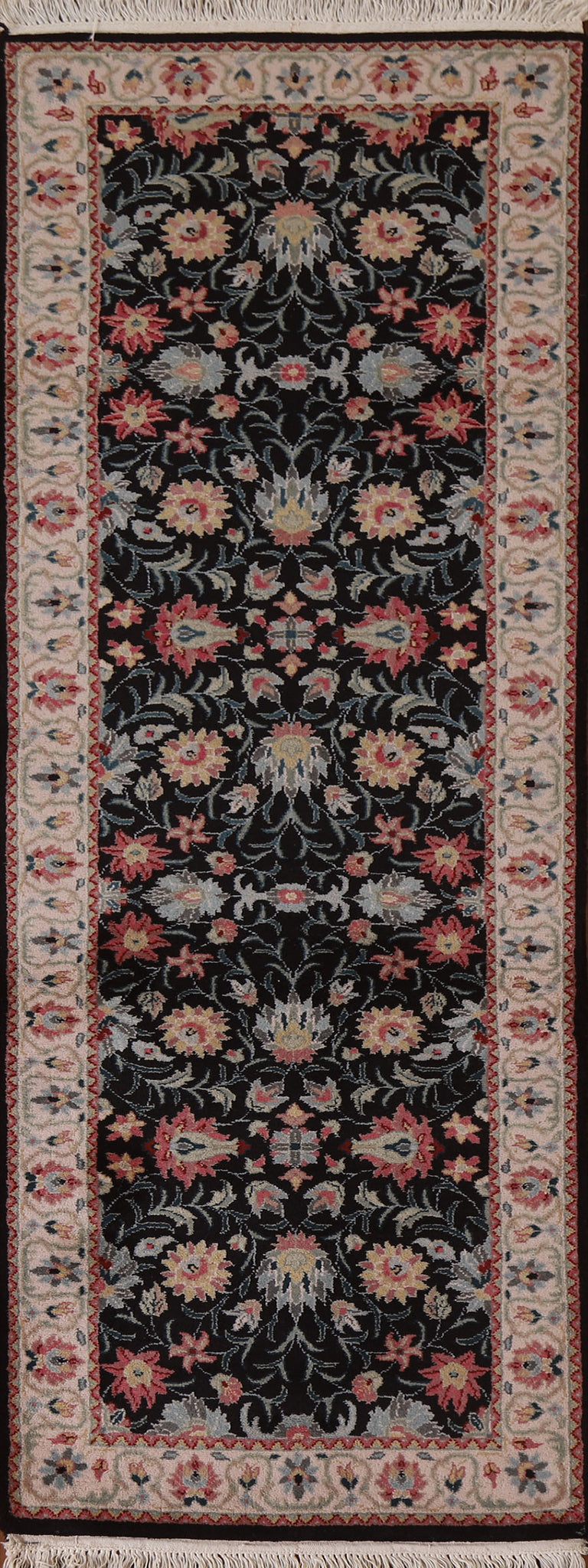 Floral Black Kashan Oriental Rug 3x8