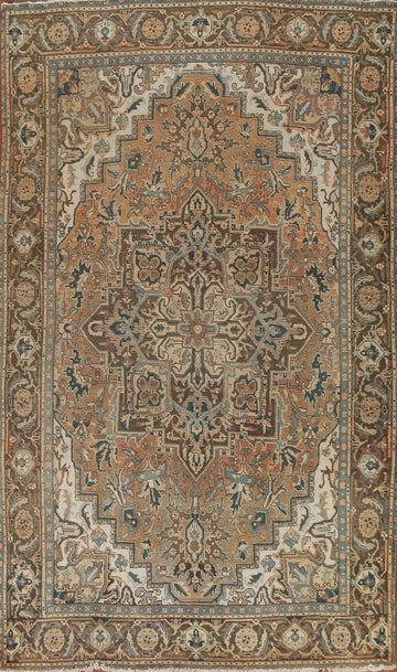 Vintage Geometric Heriz Persian Area Rug 7x10