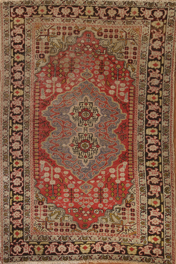 Pre-1900 Antique Vegetable Dye Oushak Turkish Rug 4x6
