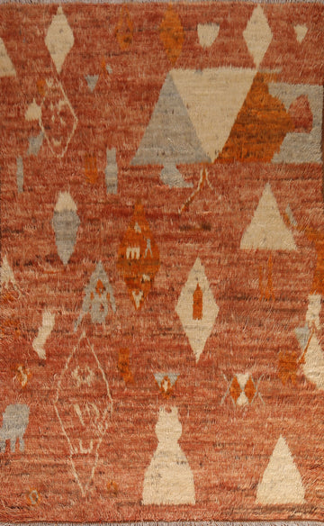 Orange Moroccan Wool Area Rug 7x9