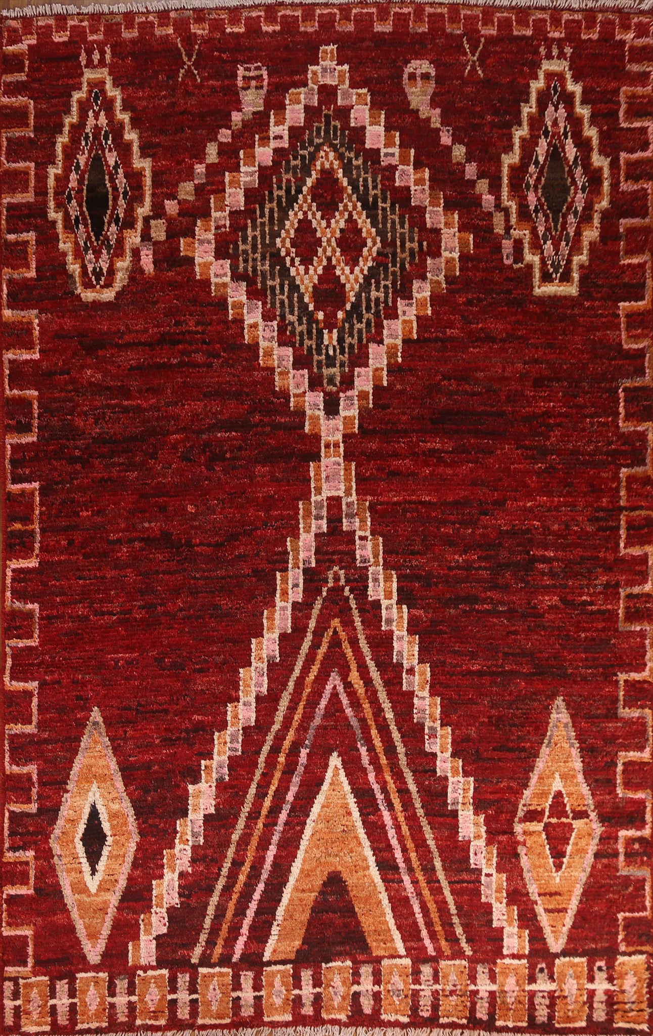 Red Wool Moroccan Geometric Area Rug 7x10