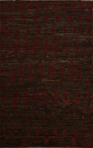 Brown and Red Crafted Moroccan Area Rug 6x8