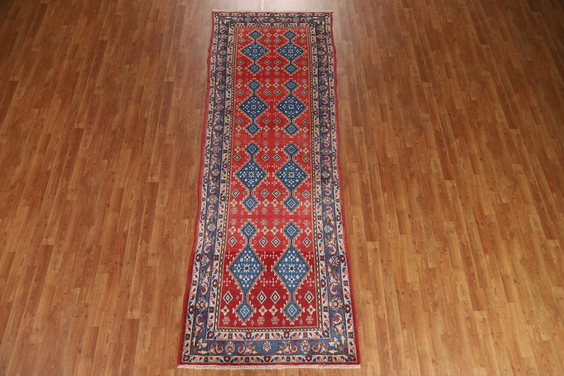 Vegetable Dye Geometric sarouk Runner Rug 4x11