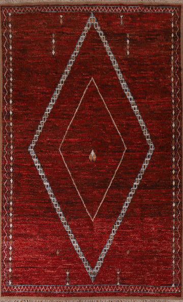 Geometric Red Moroccan Area Rug 6x10