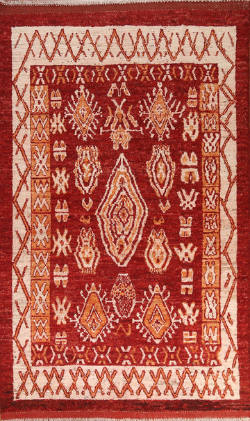 Geometric Red Moroccan Area Rug 7x10