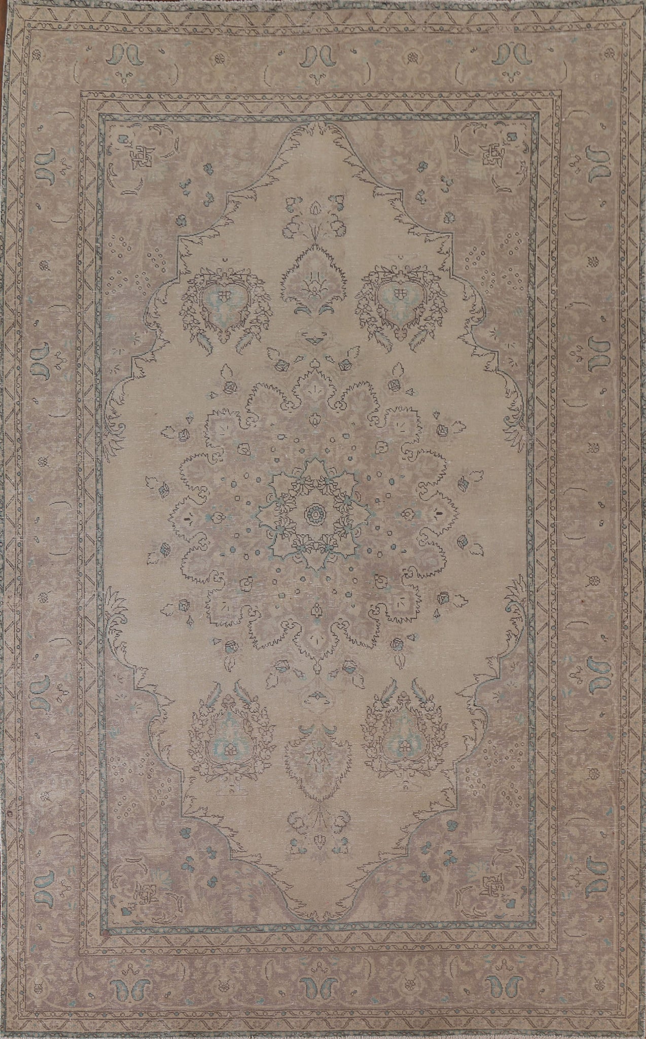 Distressed Vintage Tabriz Persian Area Rug 7x11