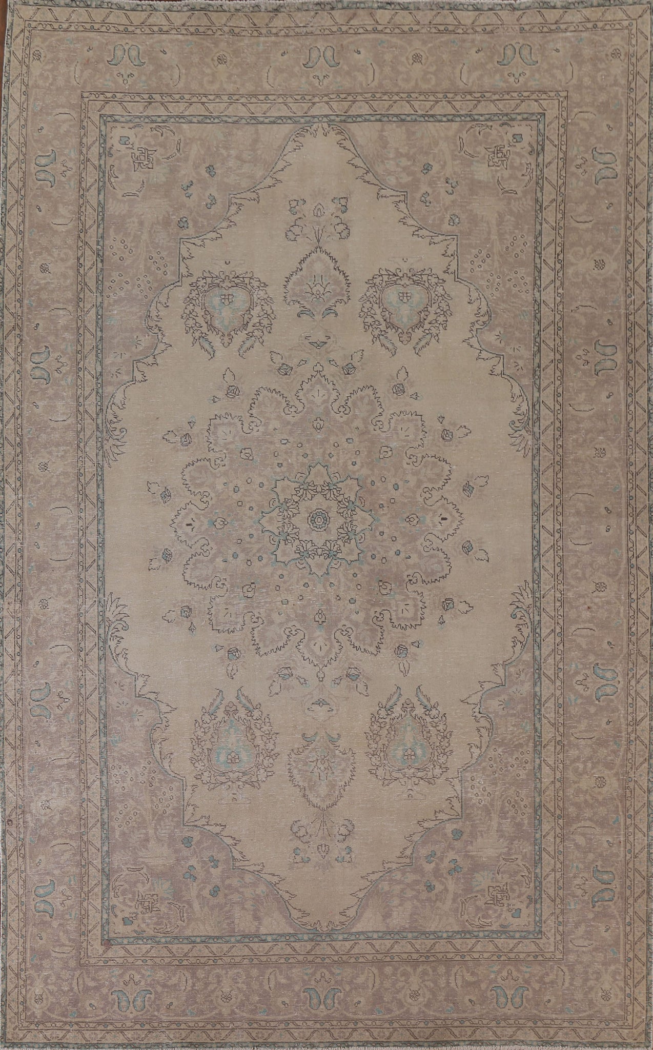 Distressed Vintage Tabriz Persian Area Rug 7x11