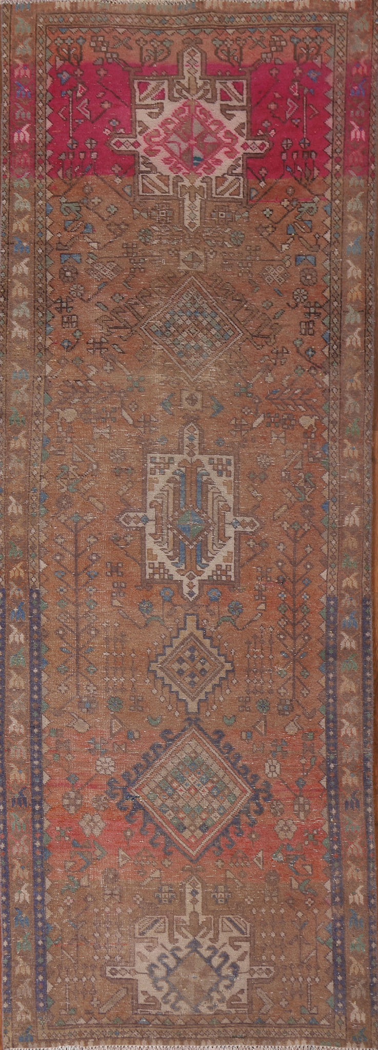 Distressed Over-Dyed Heriz Persian Runner Rug 3x10