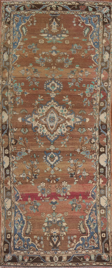 Brown Wool Hamedan Persian Runner Rug 3x9