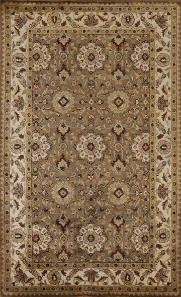 Brown Floral Agra Indian Area Rug 5x8