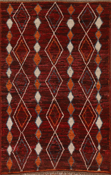 Red Geometric Moroccan Area Rug 5x8