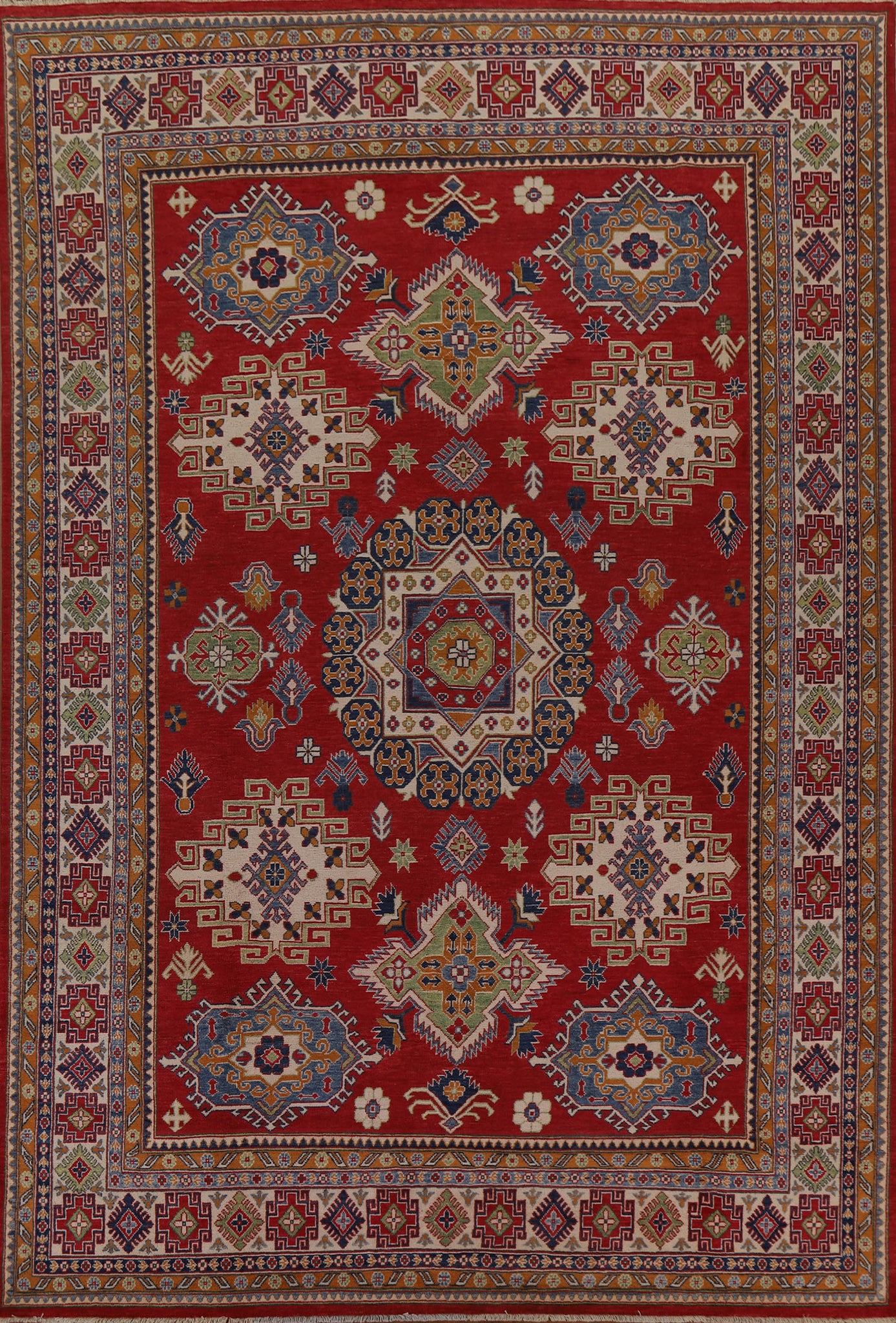 Geometric Kazak Vegetable Dye Area Rug 9x12