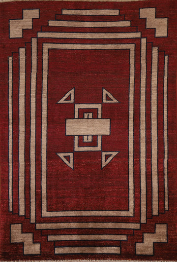 Red Gabbeh Kashkoli Geometric Area Rug 4x6