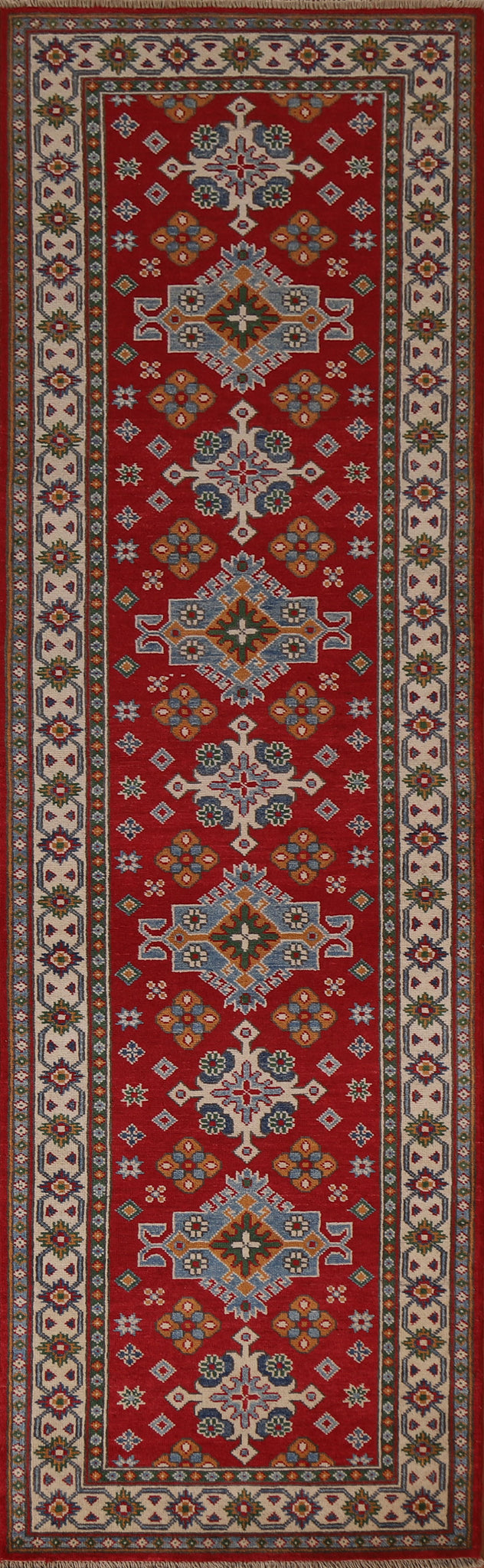 Red Geometric Kazak Pakistani Runner Rug 3x10