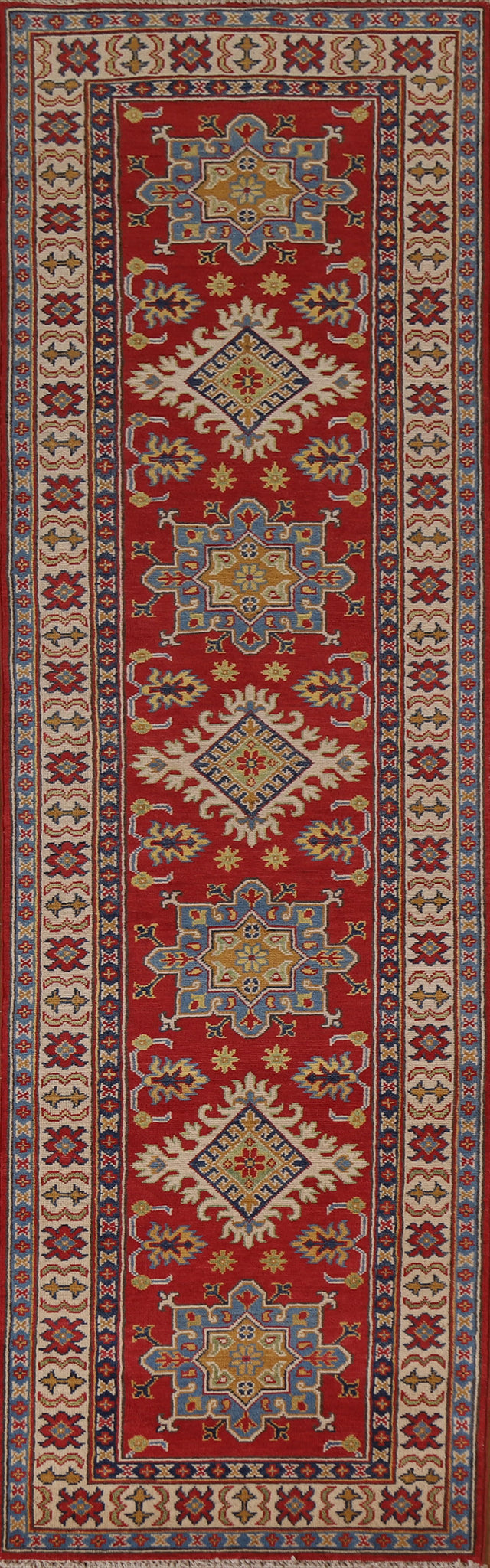 Red Wool Kazak Pakistani Runner Rug 3x10