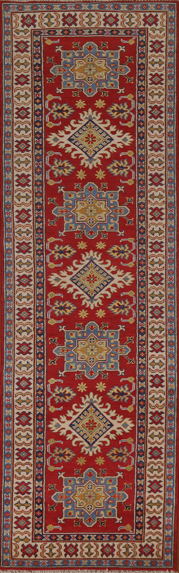 Red Wool Kazak Pakistani Runner Rug 3x10