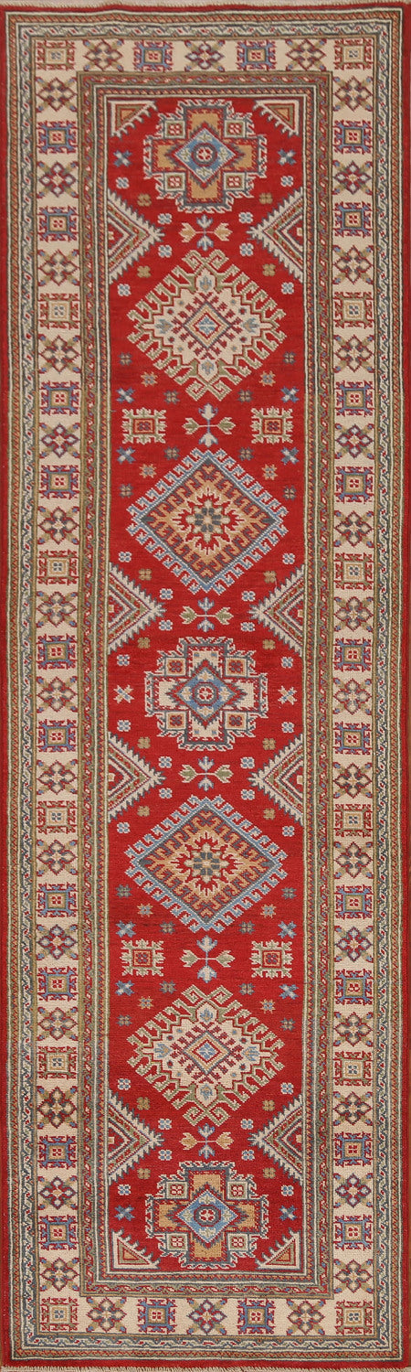 Red Wool Kazak Pakistani Runner Rug 3x10