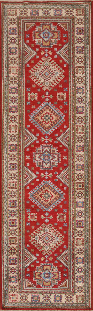 Red Wool Kazak Pakistani Runner Rug 3x10