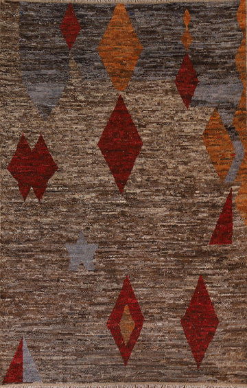 Brown Wool Moroccan Area Rug 7x10