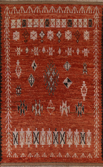 Orange Moroccan Wool Area Rug 7x10