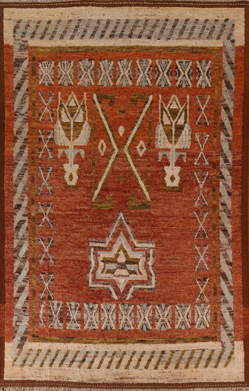 Orange Moroccan Tribal Area Rug 7x10