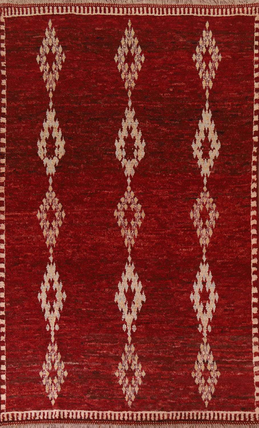Red Geometric Moroccan Wool Area Rug 7x10