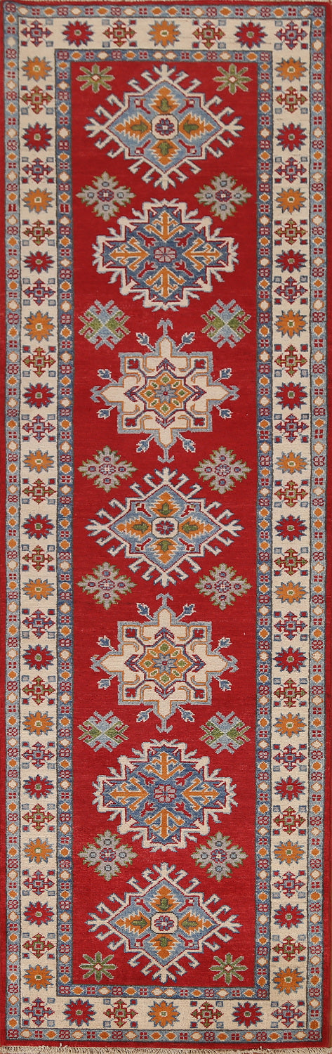 Geometric Red Kazak Runner Rug 3x10