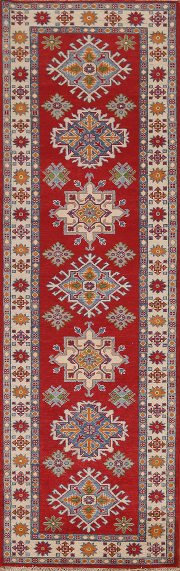 Geometric Red Kazak Runner Rug 3x10