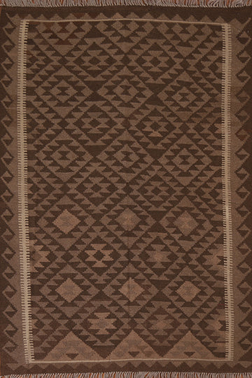 Brown Kilim Wool Area Rug 5x7