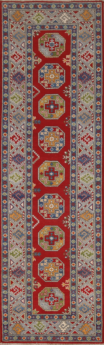 Geometric Kazak Oriental Runner Rug 3x10