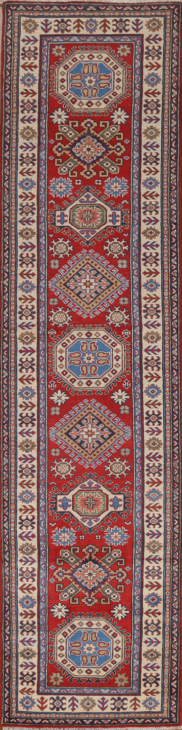 Handmade Kazak Red Wool Runner Rug 3x13