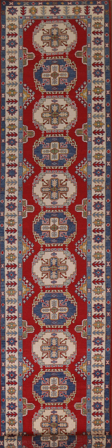 Geometric Kazak Handmade Runner Rug 3x16