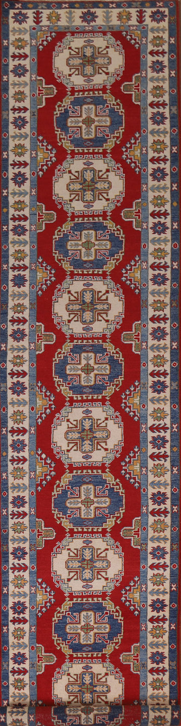 Geometric Kazak Handmade Runner Rug 3x16
