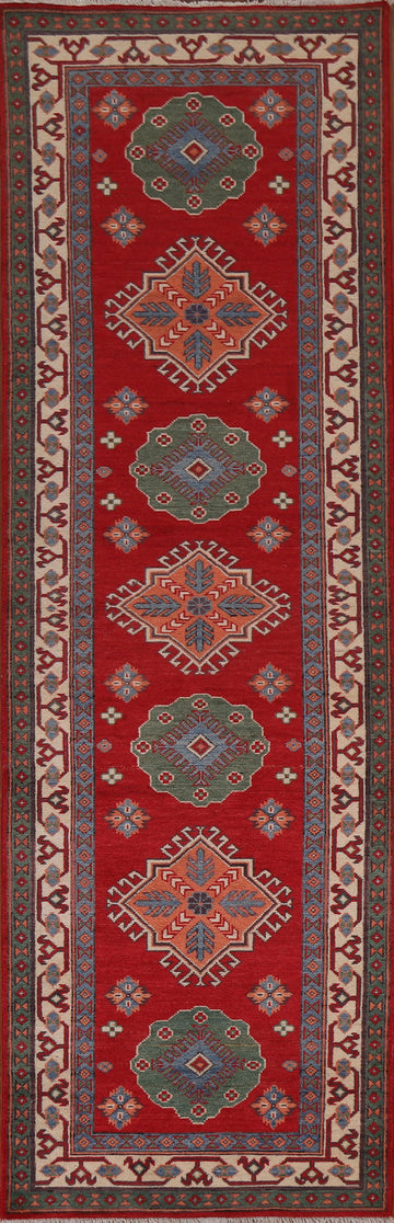 Geometric Kazak Red Runner Rug 3x10
