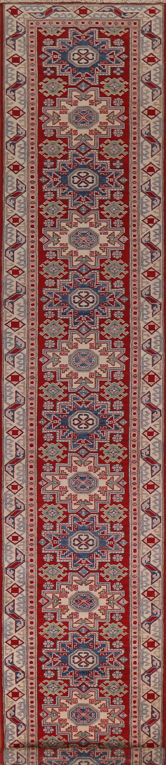 Handmade Kazak Geometric Runner Rug 3x19